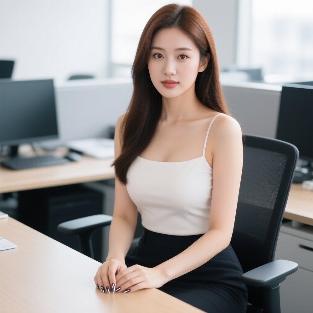Paloma, one of the companions, at her desk in the office